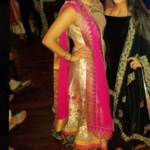 Grey lengha with hot pink dupatta